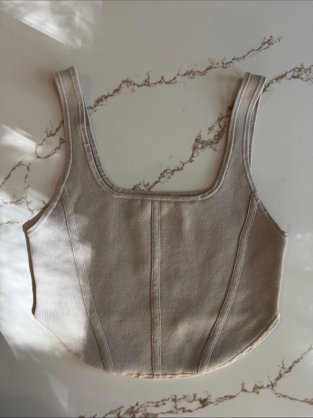 Babaton Aritzia Knit Corset Tank Top Medium Ivory Beige Square Neck Cropped
